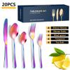 XIAOYU 20 Piece Silverware Set, Stainless Steel Flatware Set Service for 4, Include Knife/Fork/Spoon, Reusable, Mirror Polished, Dishwasher Safe, Rainbow view 2