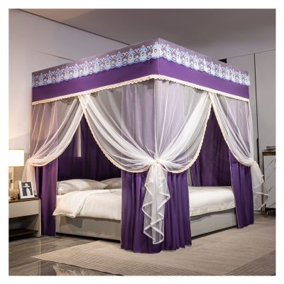 Bed Canopy Luxurious Four-Season Bed Canopy, Bedroom Decorated Bed Curtains, for Single Double Beds, with Stainless Steel Mounting Bracket (Color : Purple, Size : 1.5x2x2m)