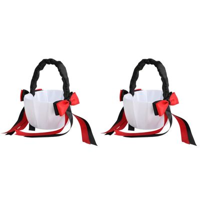 Party Black Storage Bowtie Satin Bowknot Romantic Wedding for Decoration Ceremony Hanging with Girl Elegant Flower Basket Red Supplies Handle Portable Bridesmaid Ribbon