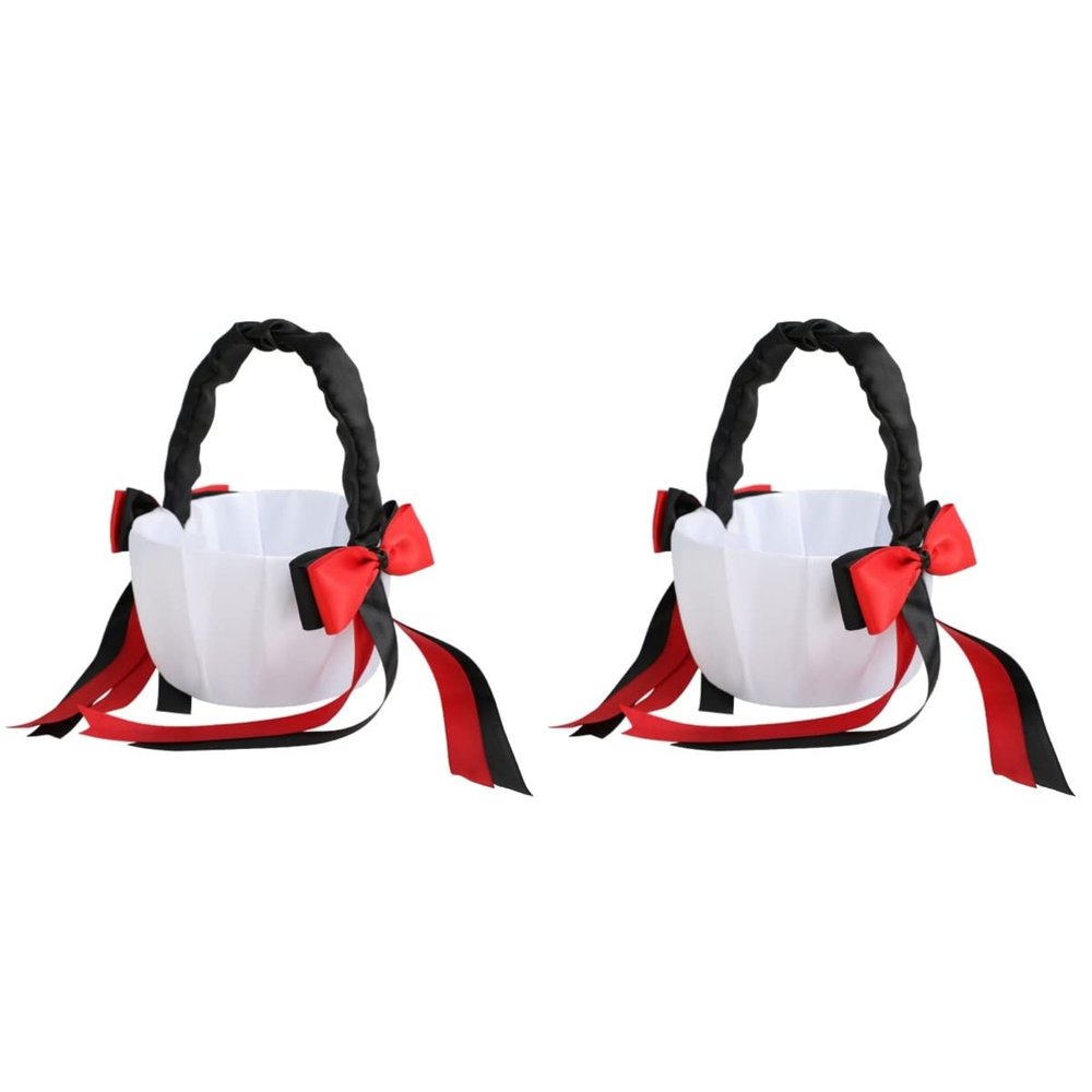 Party Black Storage Bowtie Satin Bowknot Romantic Wedding for Decoration Ceremony Hanging with Girl Elegant Flower Basket Red Supplies Handle Portable Bridesmaid Ribbon