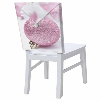 Savannan Christmas Dining Room Chair Back Covers, Merry Christmas Pink Ball Decoration Chair Covers Kitchen Chair Slipcovers Protective Covers for Holiday Party Festival Decoration, Set of 6