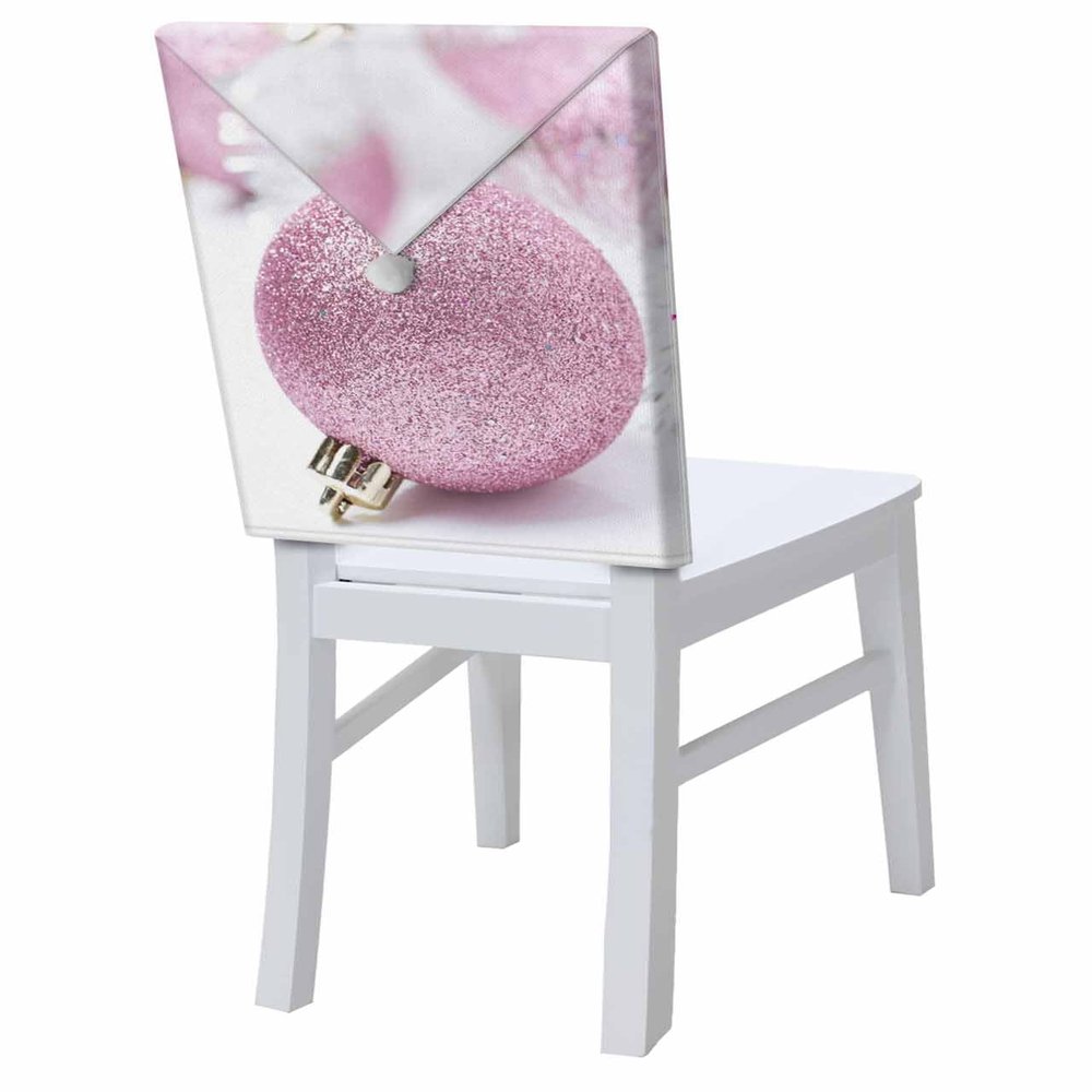 Savannan Christmas Dining Room Chair Back Covers, Merry Christmas Pink Ball Decoration Chair Covers Kitchen Chair Slipcovers Protective Covers for Holiday Party Festival Decoration, Set of 6