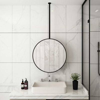 Antourlamm Modern Decorative Mirror for Ceiling Hanging, Round Vanity Mirror with Ceiling-Mounted Boom, Living Room Entrance Black Metal Frame Hanging Mirror (Size : Diameter-40CM/15.7INCH)