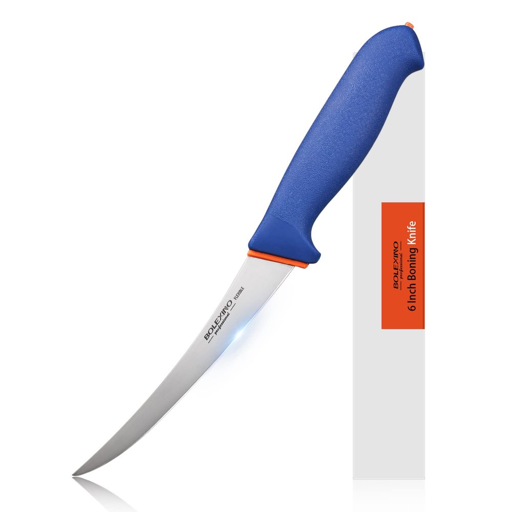 BOLEXINO 6 Inch Flexible Curved Boning Knife With Non-Slip Softgrip & Sharp Blade For Meat or Fish Deboning Filleting, For Kitchen Home Restaurant, X50CrMoV15 German Steel