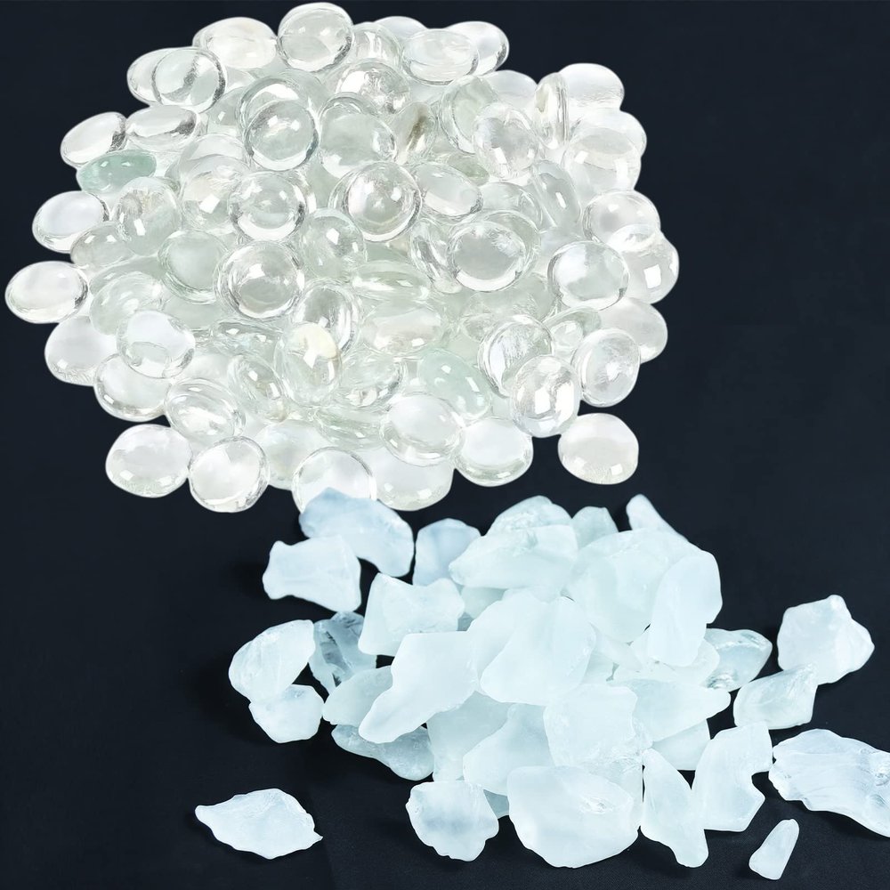 Ausluru 10LB Glass Gemstones Flat Glass Marbles and Frosted Sea Glass Crushed Glass