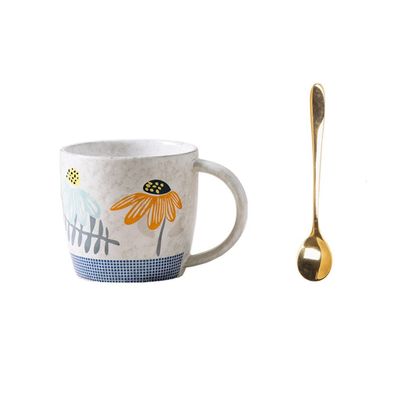 Coffee Mugs Creative Ceramic Mug Large Capacity Breakfast Cup Retro Milk Coffee Cup Hand-painted Flower With Handle Mug Set (Size : B)
