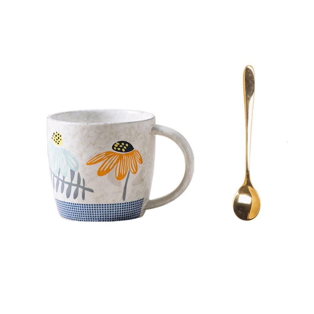 Coffee Mugs Creative Ceramic Mug Large Capacity Breakfast Cup Retro Milk Coffee Cup Hand-painted Flower With Handle Mug Set (Size : B)