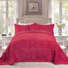 HESTIN 4 Piece Oversized Solid Color Quilt Microfiber Soft Faux Fur Coverlet Geometric Pattern Bedspread Set for All Season, 120" x 120", Red view 2