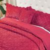 HESTIN 4 Piece Oversized Solid Color Quilt Microfiber Soft Faux Fur Coverlet Geometric Pattern Bedspread Set for All Season, 120" x 120", Red view 4