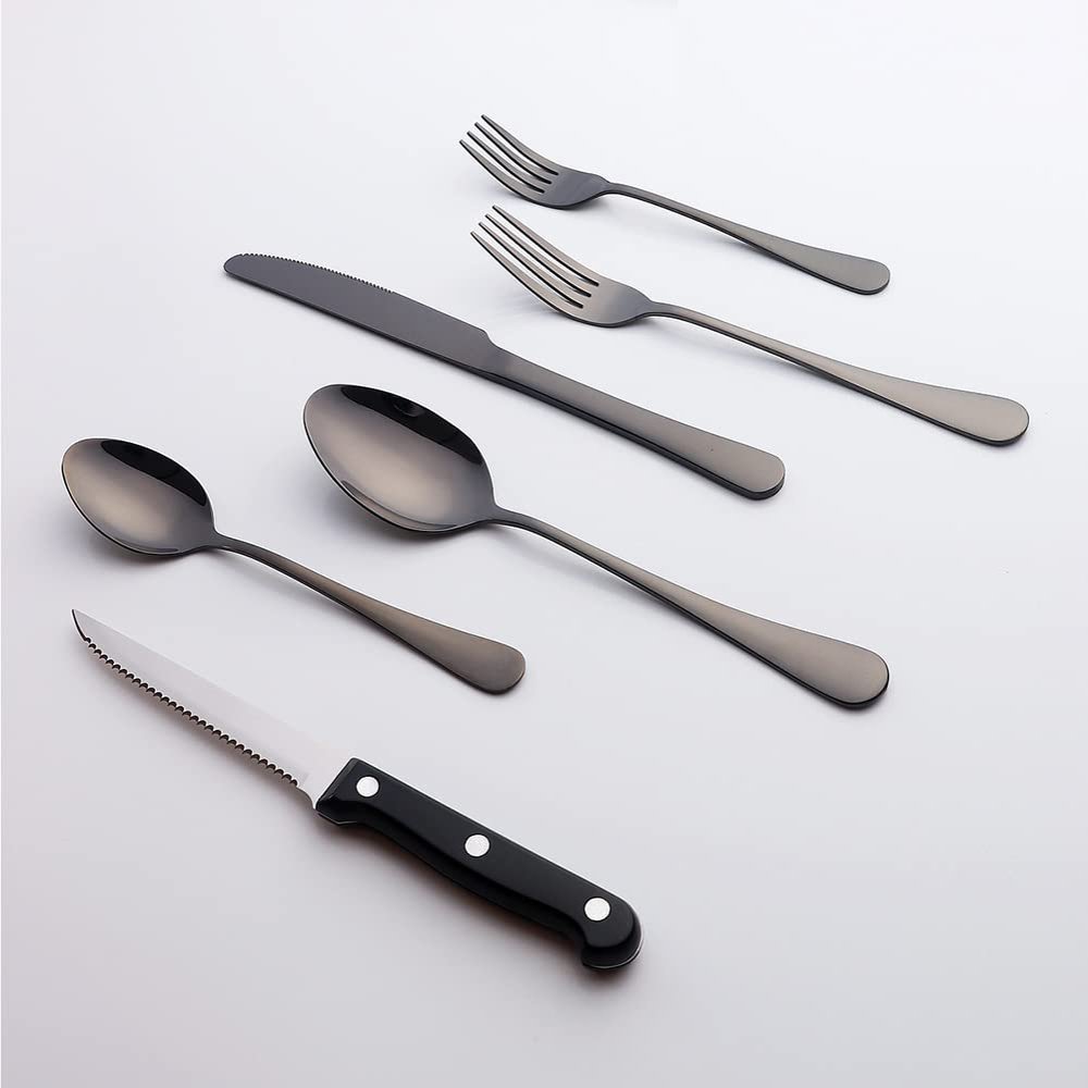 Black Silverware Set 72 Piece Flatware Sets for 12 Premium Stainless Steel Delicate Knifes Forks and Spoons Tableware Set TWEE Durable Home Kitchen Wedding Restaurant Cutlery Utensils Set