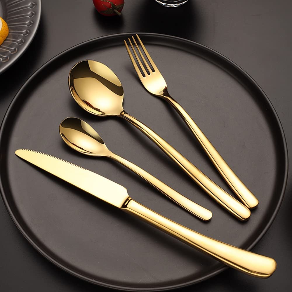 Gold Silverware Set 24 Piece Cutlery Set for 6 Premium Stainless Steel Flatware Sets Nice Weight Wedding Restaurant Home Kitchen Tableware Utensils Include Teaspoons Knifes Forks and Spoons Set