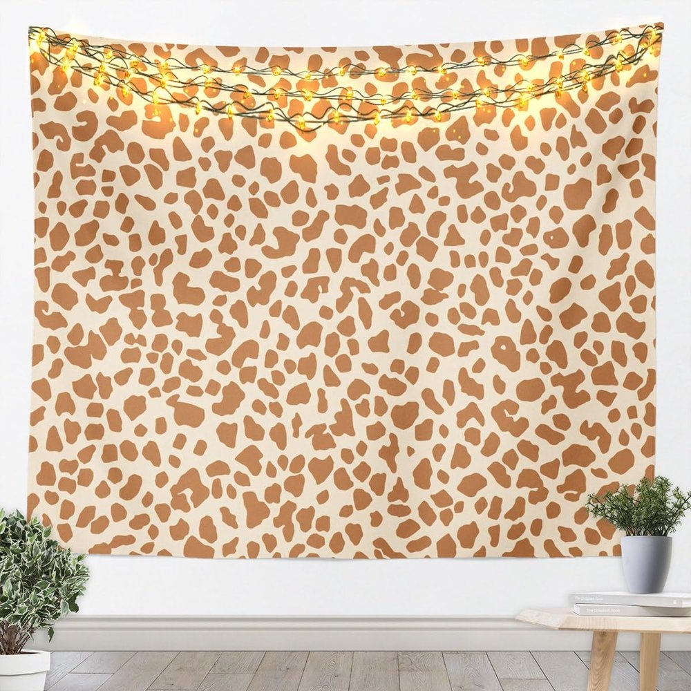 Brown Leopard Print Tapestry,Kids Girls Woman Novelty Room Decor,Abstract Wild Animal Cheetah Skin Wall Tapestries,Cream-coloured Retro Wall Hanging,Rustic Home Wall Decor,Small 51.2 x 59.1 Inches