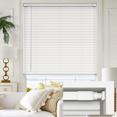 LazBlinds No Tools No Drill 1" Vinyl Mini Blinds, Cordless Blinds for Windows, Light Filtering Horizontal Window Blinds & Shades, 33 1/2" W x 64" H, White