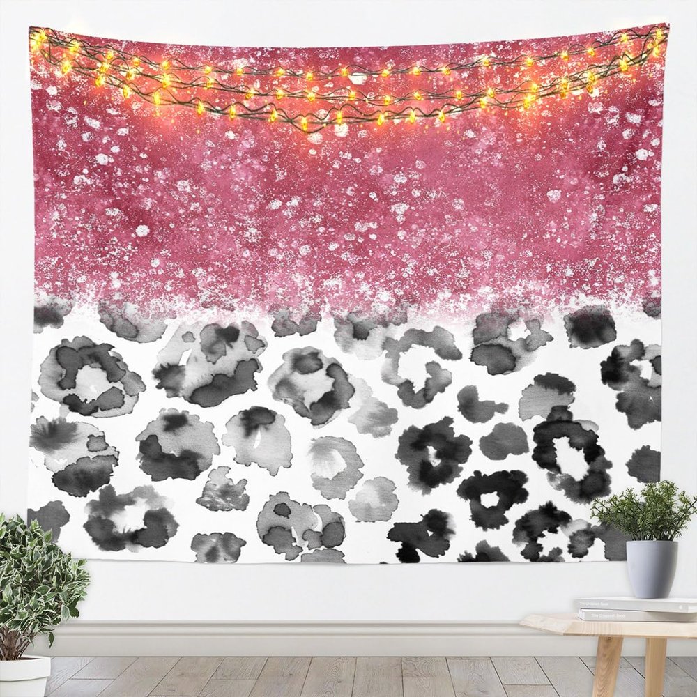 Pink Glitter Leopard Print Tapestry,Kids Girls Woman Glamorous Room Decor,Cheetah Skin Fur Abstract Wall Tapestries,Starry Sky Romantic Wall Hanging,Luxury Home Wall Decor,Large 59.1 x 82.7 Inches