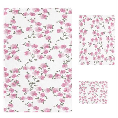 3 Piece Bath Towel Set, Pink Flower Luxury Towels Set for Bathroom Soft Bath Shower Towels Absorbent Bathroom Towels Set ( 1 Bath Towel, 1 Hand Towel, 1 Washcloth ) Rural Blooming Peach Blossom