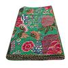Bohemian Patchwork Kantha Quilt, Boho King Size Bedding Throw Blanket, Fruits Print Patchwork Kantha Quilt, Handmade Kantha Bedcover (Green, King (108"x 108") view 1