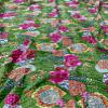 Bohemian Patchwork Kantha Quilt, Boho King Size Bedding Throw Blanket, Fruits Print Patchwork Kantha Quilt, Handmade Kantha Bedcover (Green, King (108"x 108") view 4