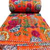 Bohemian Patchwork Kantha Quilt, Boho King Size Bedding Throw Blanket, Fruits Print Patchwork Kantha Quilt, Handmade Kantha Bedcover (Orange, King (108"x 108") view 1