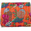Bohemian Patchwork Kantha Quilt, Boho King Size Bedding Throw Blanket, Fruits Print Patchwork Kantha Quilt, Handmade Kantha Bedcover (Orange, King (108"x 108") view 3