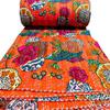 Bohemian Patchwork Kantha Quilt, Boho King Size Bedding Throw Blanket, Fruits Print Patchwork Kantha Quilt, Handmade Kantha Bedcover (Orange, King (108"x 108") view 4