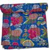Bohemian Patchwork Kantha Quilt, Boho King Size Bedding Throw Blanket, Fruits Print Patchwork Kantha Quilt, Handmade Kantha Bedcover (Blue, King (108"x 108") view 1