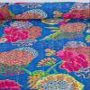Bohemian Patchwork Kantha Quilt, Boho King Size Bedding Throw Blanket, Fruits Print Patchwork Kantha Quilt, Handmade Kantha Bedcover (Blue, King (108"x 108") view 3