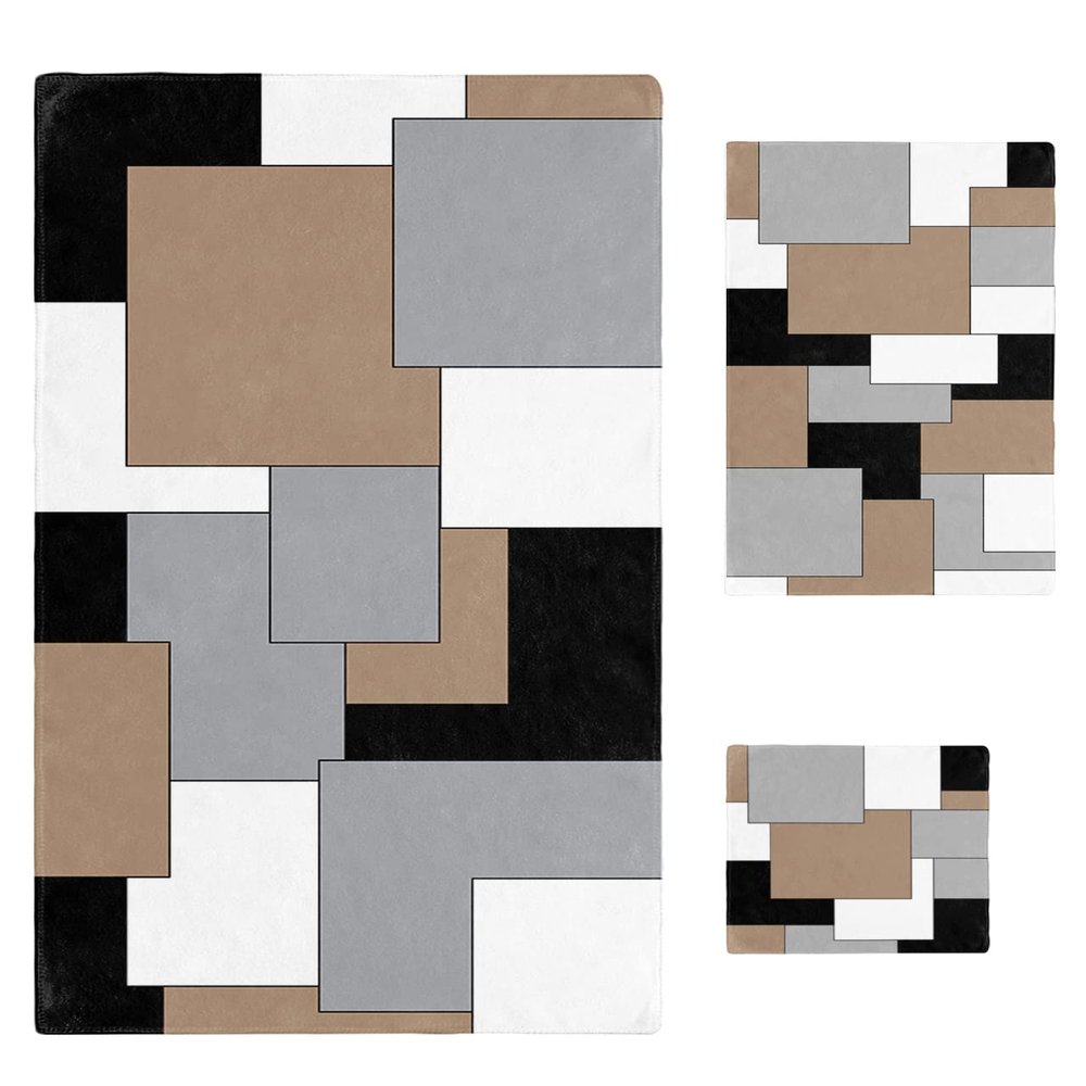 3 Piece Bath Towel Set, Abstract Color Block Luxury Towels Set for Bathroom Soft Bath Shower Towels Absorbent Bathroom Towels Set ( 1 Bath Towel, 1 Hand Towel, 1 Washcloth ) Brown Gray Black Geometric