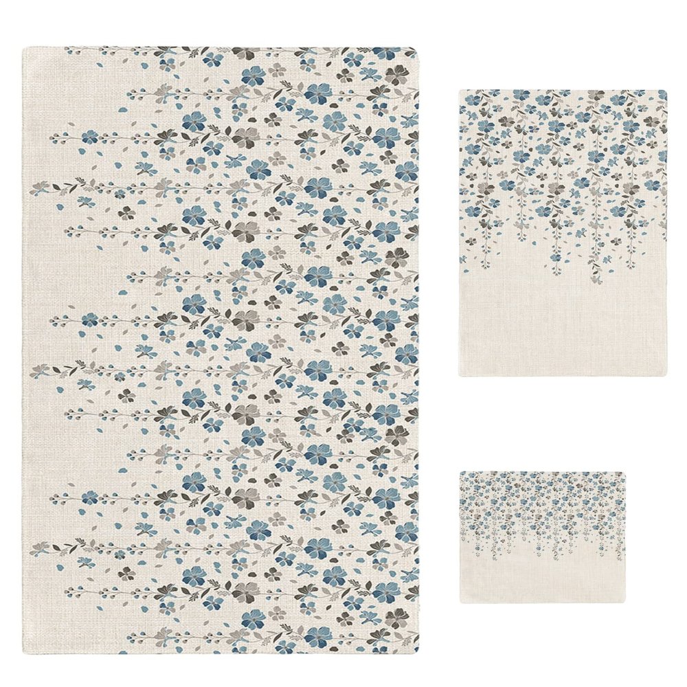 3 Piece Bath Towel Set, Gray and Blue Floral Towels Set for Bathroom Soft Shower Towels Absorbent Bathroom Towels Set ( 1 Bath Towel, 1 Hand Towel, 1 Washcloth ) Rural Flower Drape Burlap Backdrop