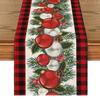 Artoid Mode Red Black Buffalo Plaid Xmas Balls Holly Christmas Table Runner, Winter Kitchen Dining Table Decoration for Outdoor Home Party 13x120 Inch view 1