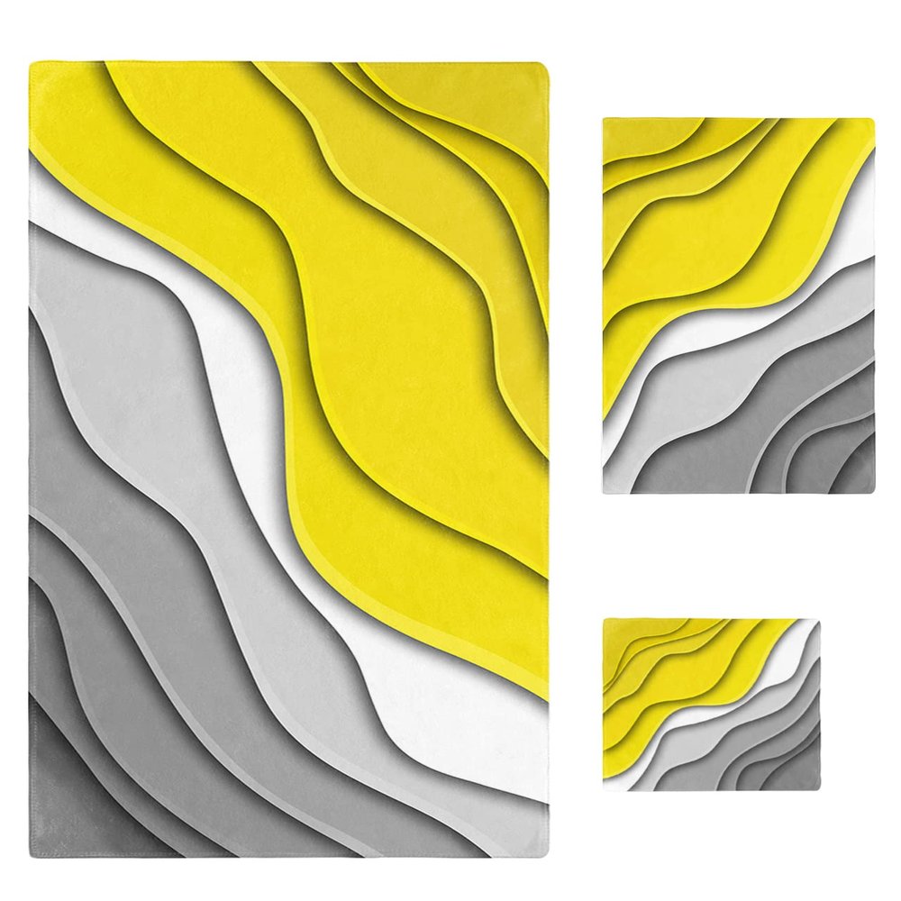 3 Piece Bath Towel Set, Yellow and Gray Luxury Towels Set for Bathroom Soft Bath Shower Towels Absorbent Bathroom Towels Set ( 1 Bath Towel, 1 Hand Towel, 1 Washcloth ) Abstract Ombre Geometric