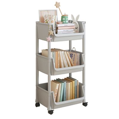 Multi-layer storage rolling cart with Hooks, Kitchen/Under Desk Storage Trolley, Rolling Utility Cart for Bathroom Dorm, Adjustable Storage Shelves for Narrow Spaces, Bathroom Rolling Cart Organizer