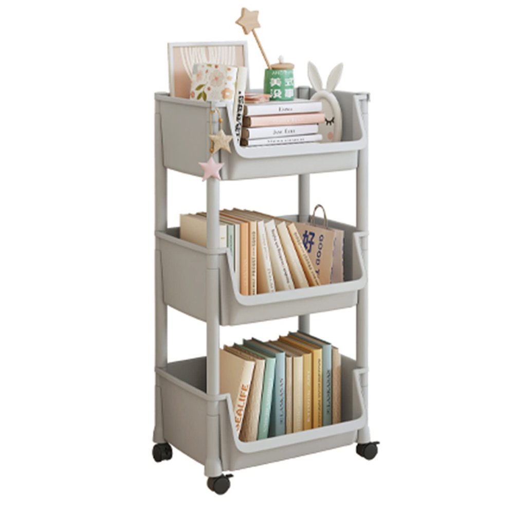 Multi-layer storage rolling cart with Hooks, Kitchen/Under Desk Storage Trolley, Rolling Utility Cart for Bathroom Dorm, Adjustable Storage Shelves for Narrow Spaces, Bathroom Rolling Cart Organizer