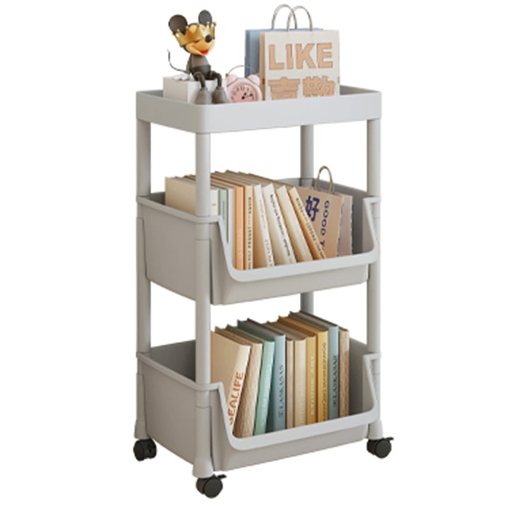 Multi-layer storage rolling cart with Hooks, Kitchen/Under Desk Storage Trolley, Rolling Utility Cart for Bathroom Dorm, Adjustable Storage Shelves for Narrow Spaces, Bathroom Rolling Cart Organizer