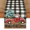 Artoid Mode Buffalo Plaid Merry Christmas Tree Table Runner, Seasonal Truck Gifts Kitchen Dining Table Decoration for Outdoor Home Party 13x90 Inch view 1