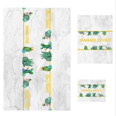 3 Piece Bath Towel Set, Tropical Cactus Luxury Towels Set for Bathroom Soft Bath Shower Towels Absorbent Bathroom Towels Set ( 1 Bath Towel, 1 Hand Towel, 1 Washcloth ) Abstract Marble Summer Texture
