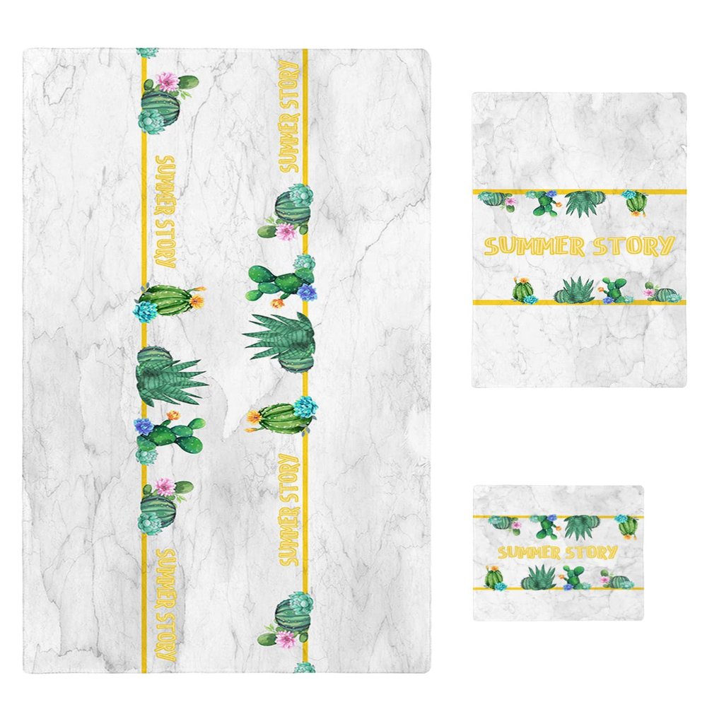 3 Piece Bath Towel Set, Tropical Cactus Luxury Towels Set for Bathroom Soft Bath Shower Towels Absorbent Bathroom Towels Set ( 1 Bath Towel, 1 Hand Towel, 1 Washcloth ) Abstract Marble Summer Texture