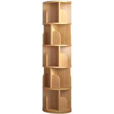 ABGRC Bookcase Bookshelf Solid Wood Stereo Rotation Bookcase Round Storage Organizer Thick Frame Bottom Display Rack for Living Room Stable