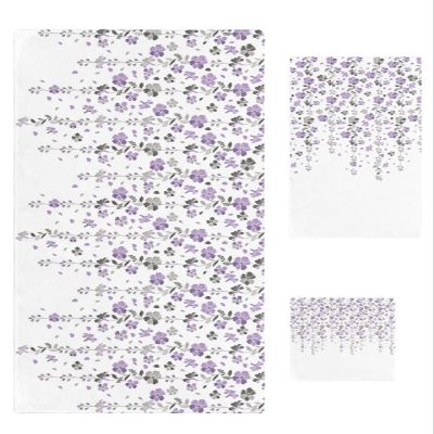3 Piece Bath Towel Set, Romantic Floral Luxury Towels Set for Bathroom Soft Bath Shower Towels Absorbent Bathroom Towels Set ( 1 Bath Towel, 1 Hand Towel, 1 Washcloth ) Purple and Gray Draping Flower