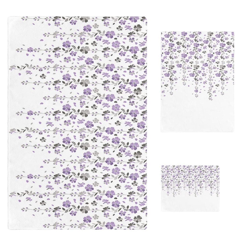 3 Piece Bath Towel Set, Romantic Floral Luxury Towels Set for Bathroom Soft Bath Shower Towels Absorbent Bathroom Towels Set ( 1 Bath Towel, 1 Hand Towel, 1 Washcloth ) Purple and Gray Draping Flower