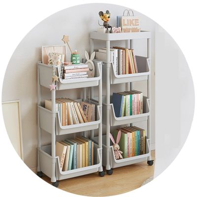 Multi-layer storage rolling cart with Hooks, Kitchen/Under Desk Storage Trolley, Rolling Utility Cart for Bathroom Dorm, Adjustable Storage Shelves for Narrow Spaces, Bathroom Rolling Cart Organizer