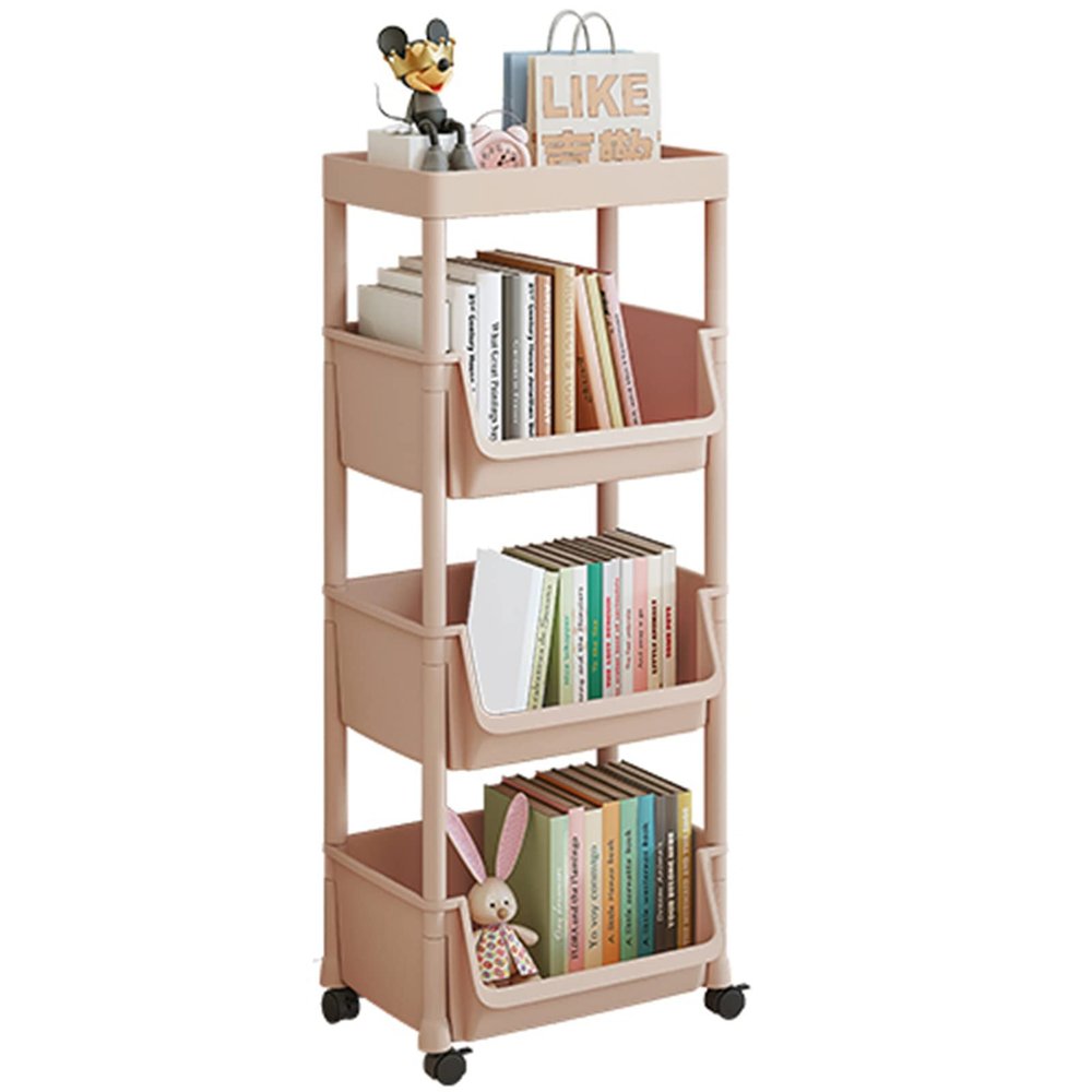 Multi-layer storage rolling cart with Hooks, Kitchen/Under Desk Storage Trolley, Rolling Utility Cart for Bathroom Dorm, Adjustable Storage Shelves for Narrow Spaces, Bathroom Rolling Cart Organizer