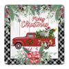 Christmas Metal Sign Sheep Red Truck Tin Sign Berries Wreath Buffalo Plaid Wood Grain Signs Retro Farmhouse Hanging Poster Retro Wall Art for Garage Garden Front Door Porch 12x12in view 1