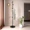 Aolohomy Coat Tree Freestanding, Metal Coat Rack Tree with 8 Hooks, Free Standing Hanger for Hats Scarves Purses Umbrellas, Coat Stands with Stable Base for Entryway Bedroom, Black view 3