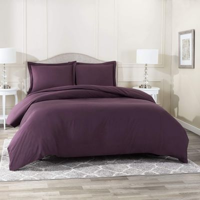 Soft 800 Series Plum 3 PCS California Queen Duvet Cover Set (Duvet Cover + 2 Pillowshams) Zipper Cotton Bedding Comforter Cover Set