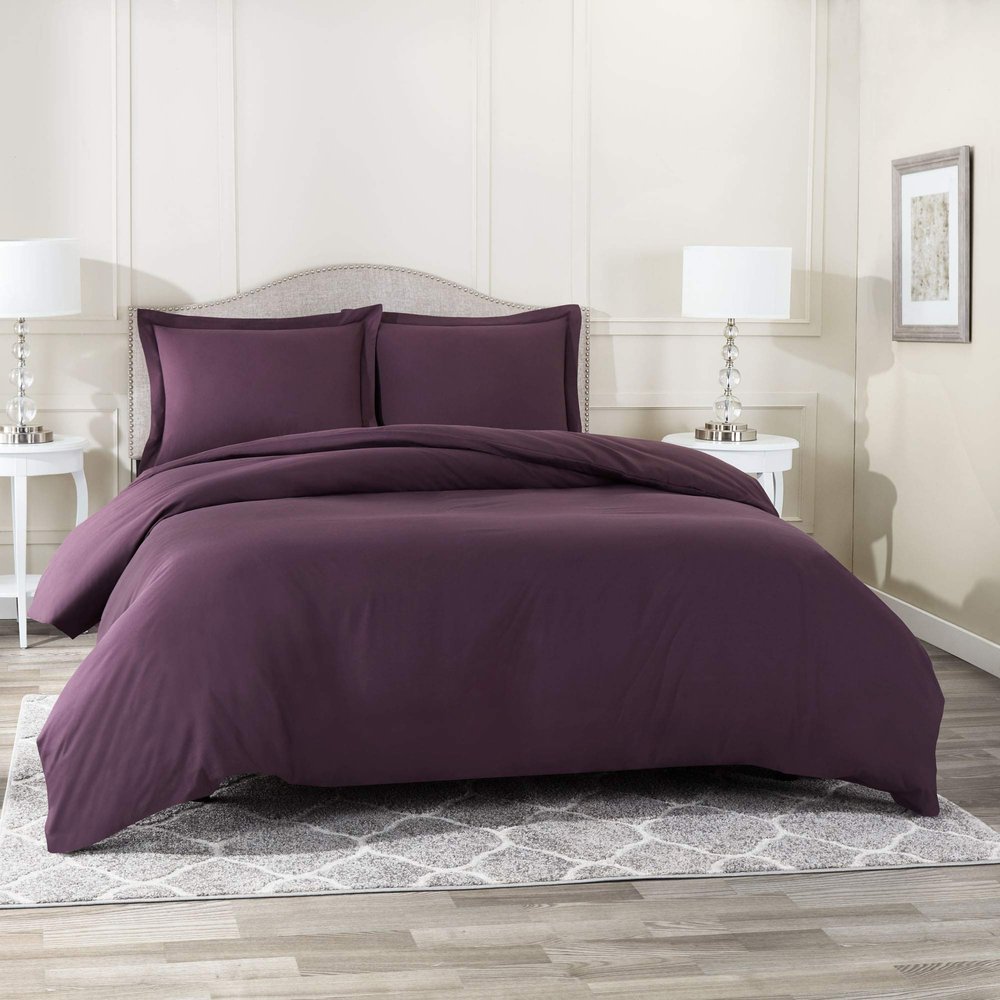 Soft 800 Series Plum 3 PCS California Queen Duvet Cover Set (Duvet Cover + 2 Pillowshams) Zipper Cotton Bedding Comforter Cover Set