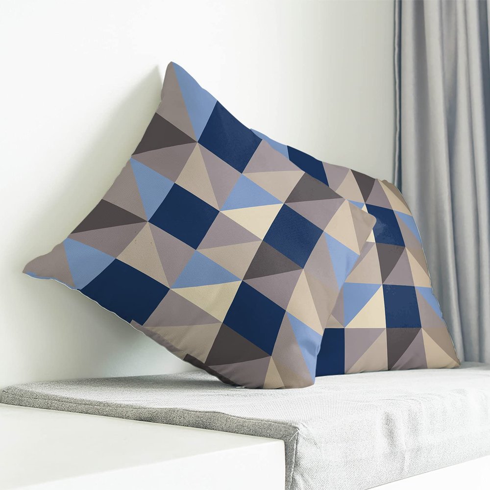 IDOWMAT Soft Square Throw Pillow Covers 26x26 inch Cotton Linen Cushion Cover for Couch Bed, Farmhouse Sofa Decoration Abstract Blue Brown Ombre Geometric Triangle Print Living Room Throw Pillowscase