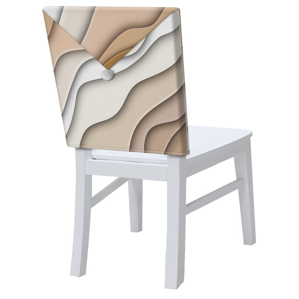 Dining Room Chair Back Covers, 3D Effect Ombre Beige Brown Wave Texture Modern Art Decoration Chair Covers Kitchen Chair Slipcovers Protective Covers for Holiday Party Festival Decoration, Set of 4