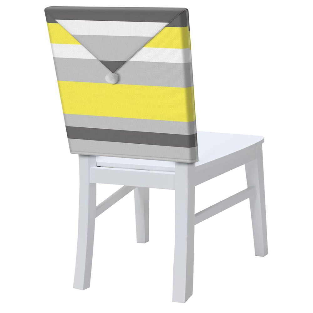 Savannan Dining Room Chair Back Covers, Geometric Gray Yellow White Stripe Chair Covers Kitchen Chair Slipcovers Protective Covers for Holiday Party Festival Decoration, Set of 8
