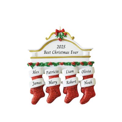 2025 Mantel Family Personalized Christmas Ornament Custom Holiday Keepsake with Names Unique for Families, Parents, Grandparents Custom Xmas Tree Decoration (Family of 8)