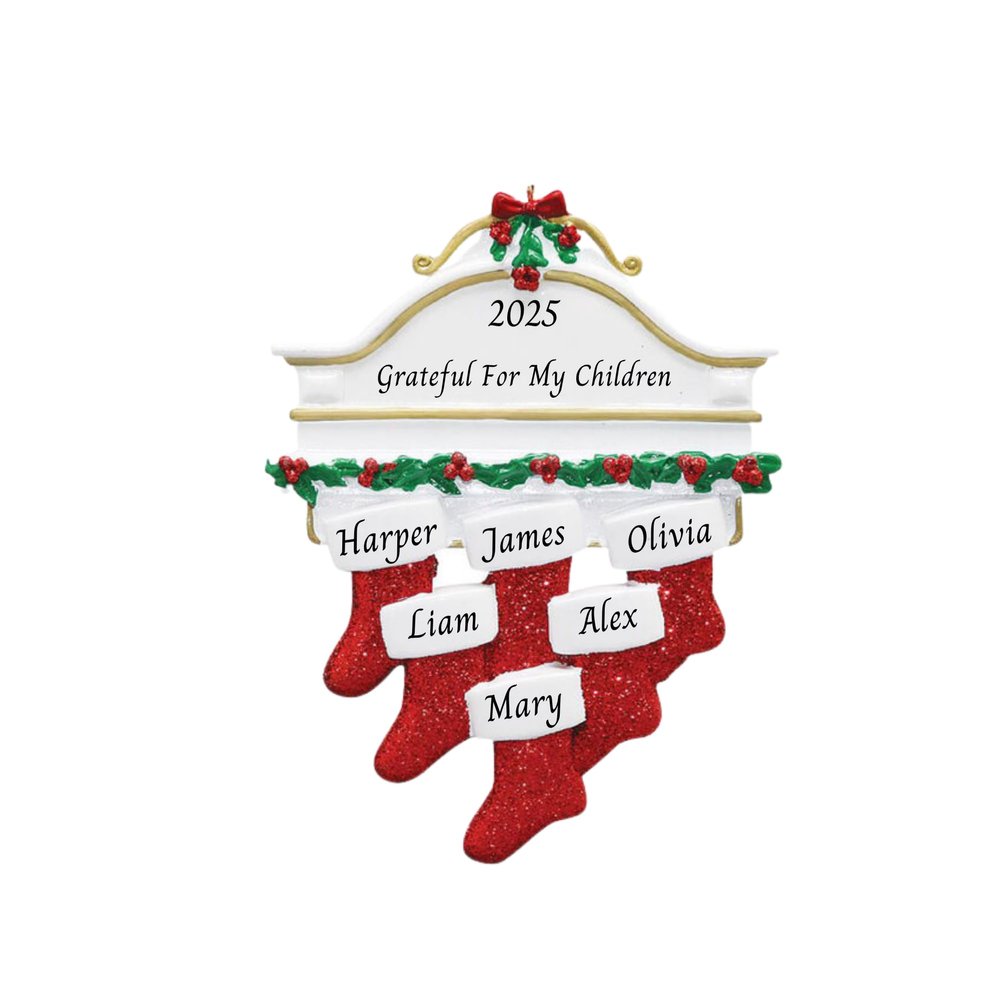 2025 Mantel Family Personalized Christmas Ornament  Custom Holiday Keepsake with Names  Unique for Families, Parents, Grandparents  Custom Xmas Tree Decoration (Family of 6)
